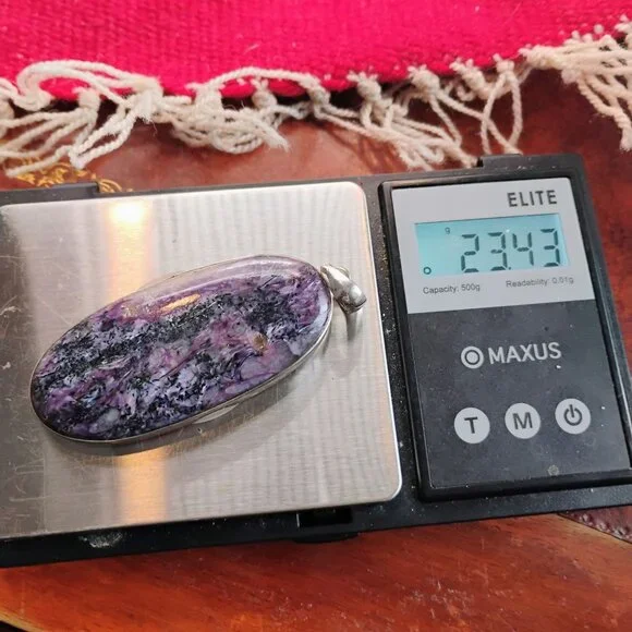 Large Oval Purple Charoite Slab Pendant in Sterling Silver 2 3/4" Long - Picture 2 of 8